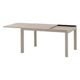Table de jardin extensible coulissante "Évasion" effet bois lin & argile 10 places  lates en aluminium