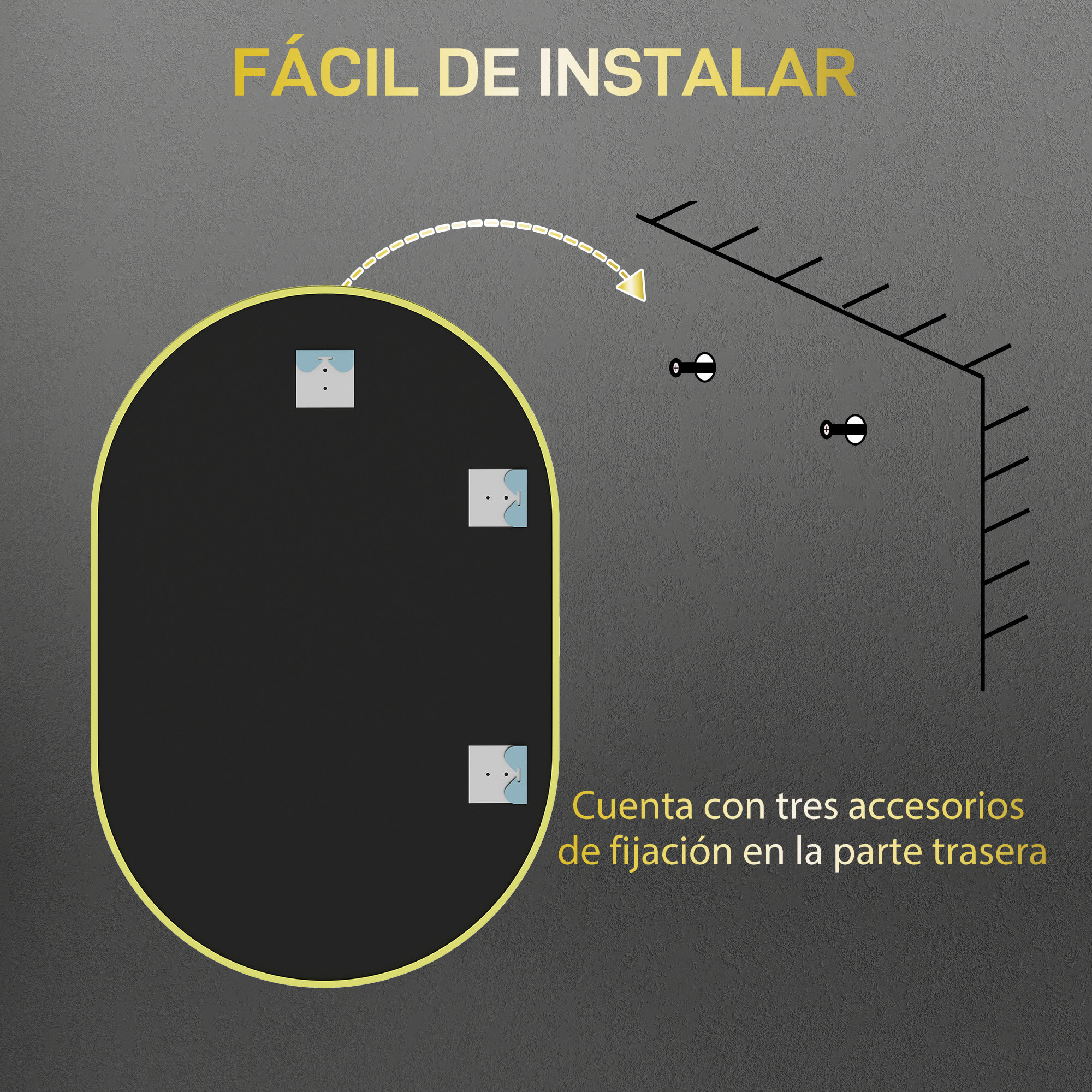 Espejo de Baño Ovalado 60x90 cm con Marco de Aluminio Espejo de Pared Decorativo Horizontal o Vertical para Salón Entrada Pasillo Dorado