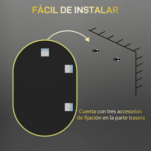 Espejo de Baño Ovalado 60x90 cm con Marco de Aluminio Espejo de Pared Decorativo Horizontal o Vertical para Salón Entrada Pasillo Dorado