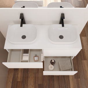 Conjunto de Baño Kaji | Mueble de Baño Suspendido | 120 cm Blanco| Cuatro Cajones | Lavabo Ovalado sobre Encimera | No incluye Espejo | Alday