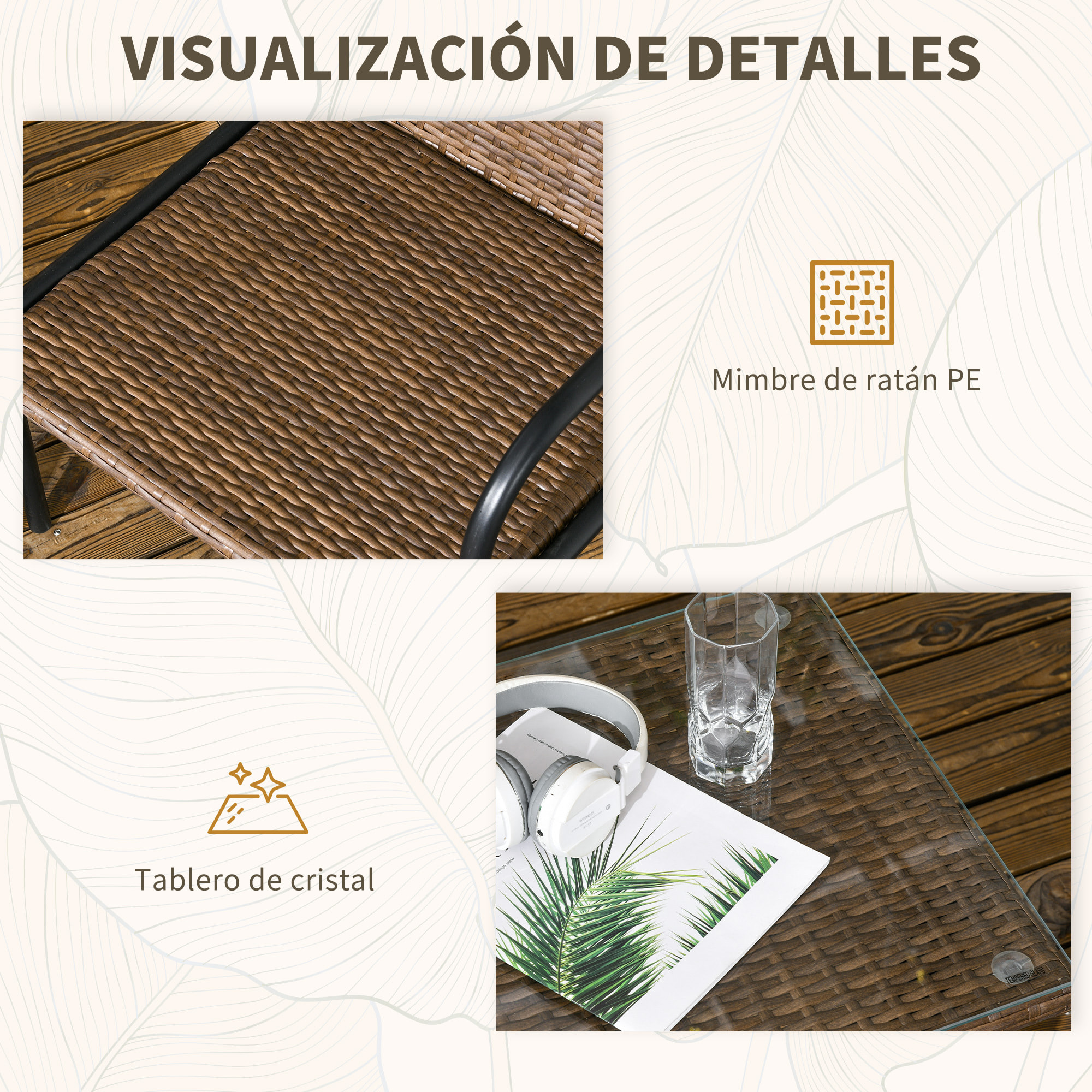 Conjunto de Jardín de Ratán Sintético Juego de 4 Piezas Muebles de Jardín con 2 Sofás Individuales 1 Sofá de 2 Plazas y 1 Mesa de Vidrio Templado para Terraza Patio Multicolor