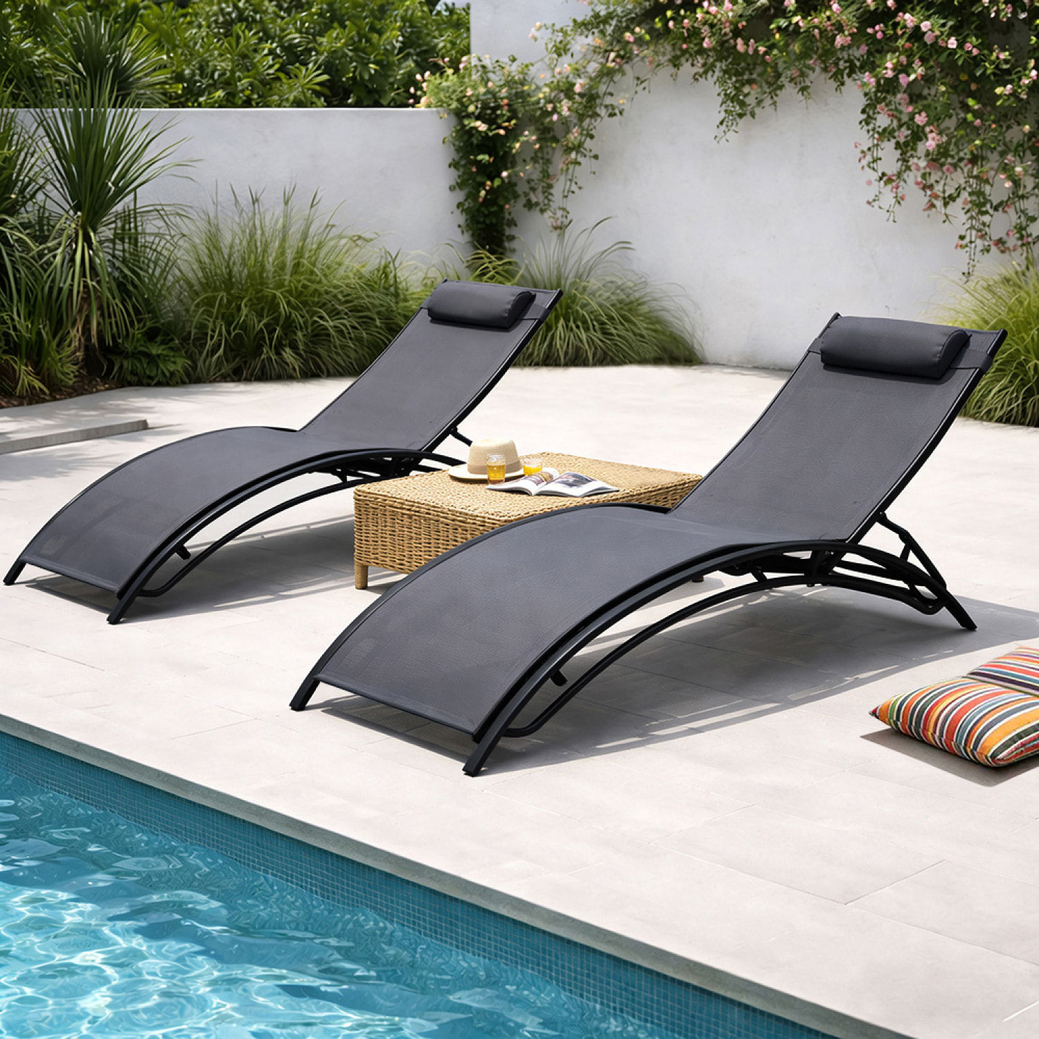 Lot de 2 transats ajustables noir et gris MEDAN