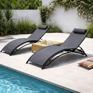 Lot de 2 transats ajustables noir et gris MEDAN