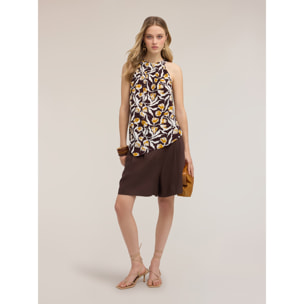 Motivi - Shorts a vita alta in misto lino con pinces - Marrone