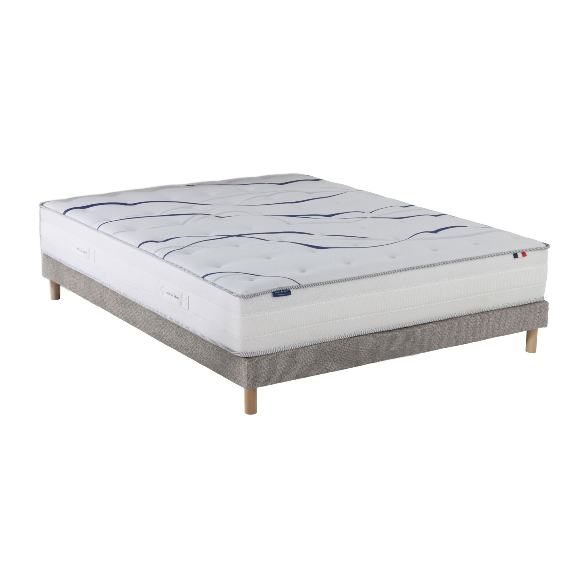 Ensemble matelas mousse HD NUVIA + sommier, chenille bouclettes Gris clair