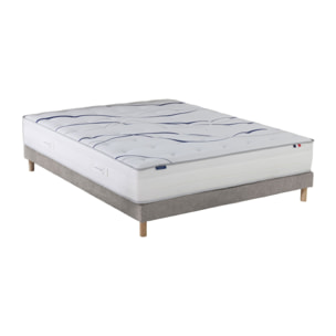 Ensemble matelas mousse HD NUVIA + sommier, chenille bouclettes Gris clair
