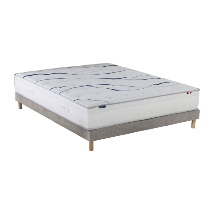 Ensemble matelas mousse HD NUVIA + sommier, chenille bouclettes Gris clair