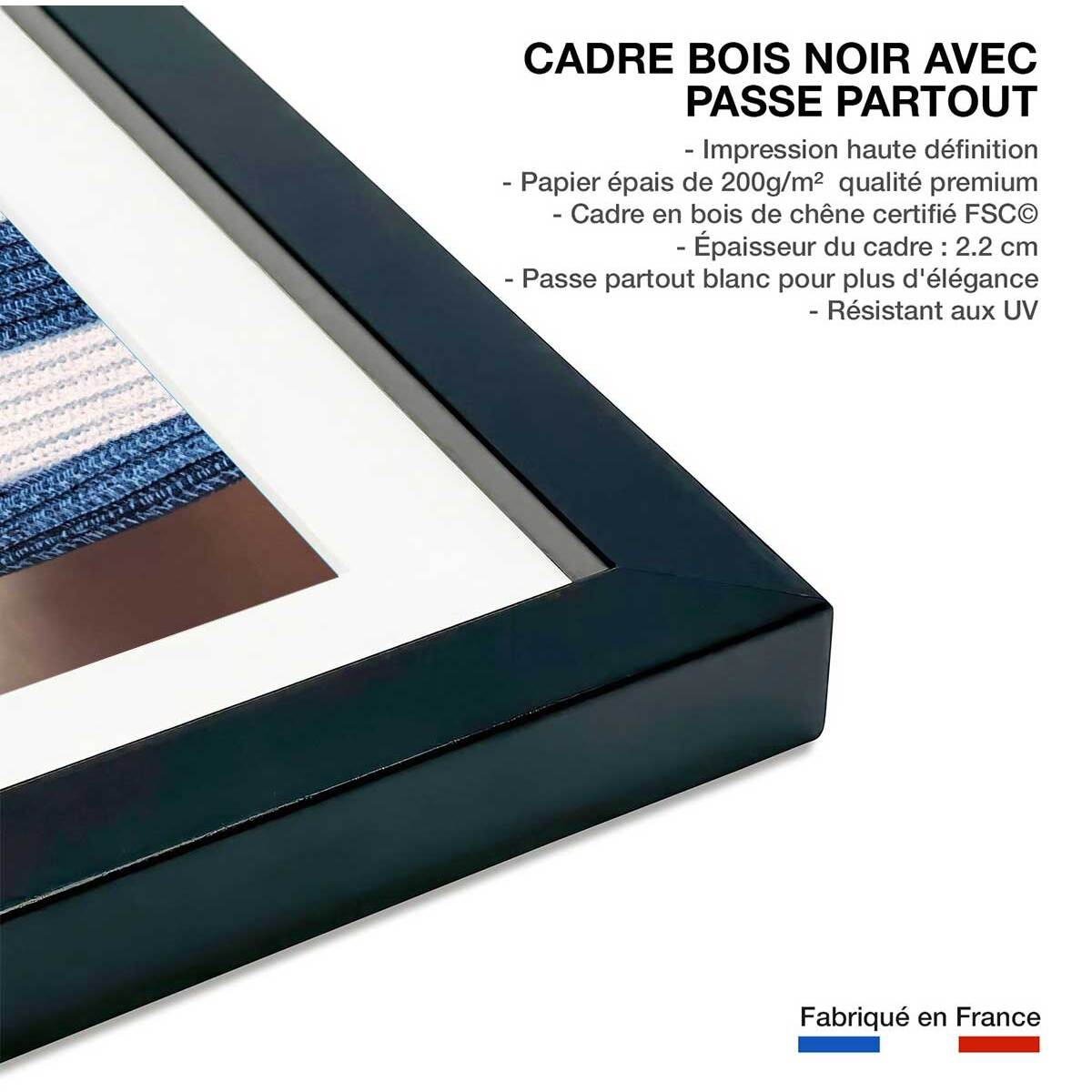 Poster rayure azur Affiche + cadre en bois - Noir