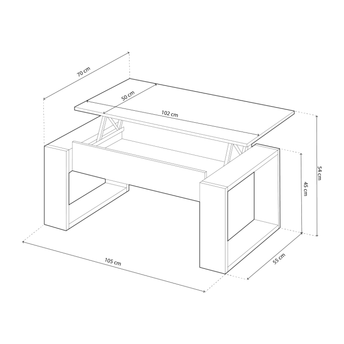 Mesa de centro elevable Nova Blanco Artik (Blanco Mate) - Roble Canadian