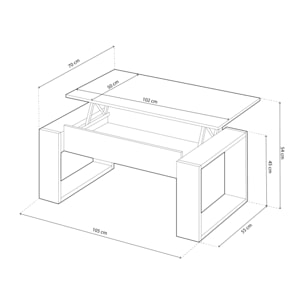 Mesa de centro elevable Nova Blanco Artik (Blanco Mate) - Roble Canadian