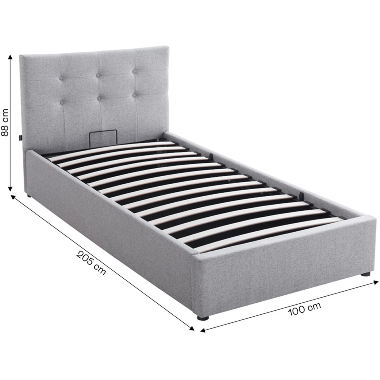 Lit coffre avec tête de lit en tissu - TINA