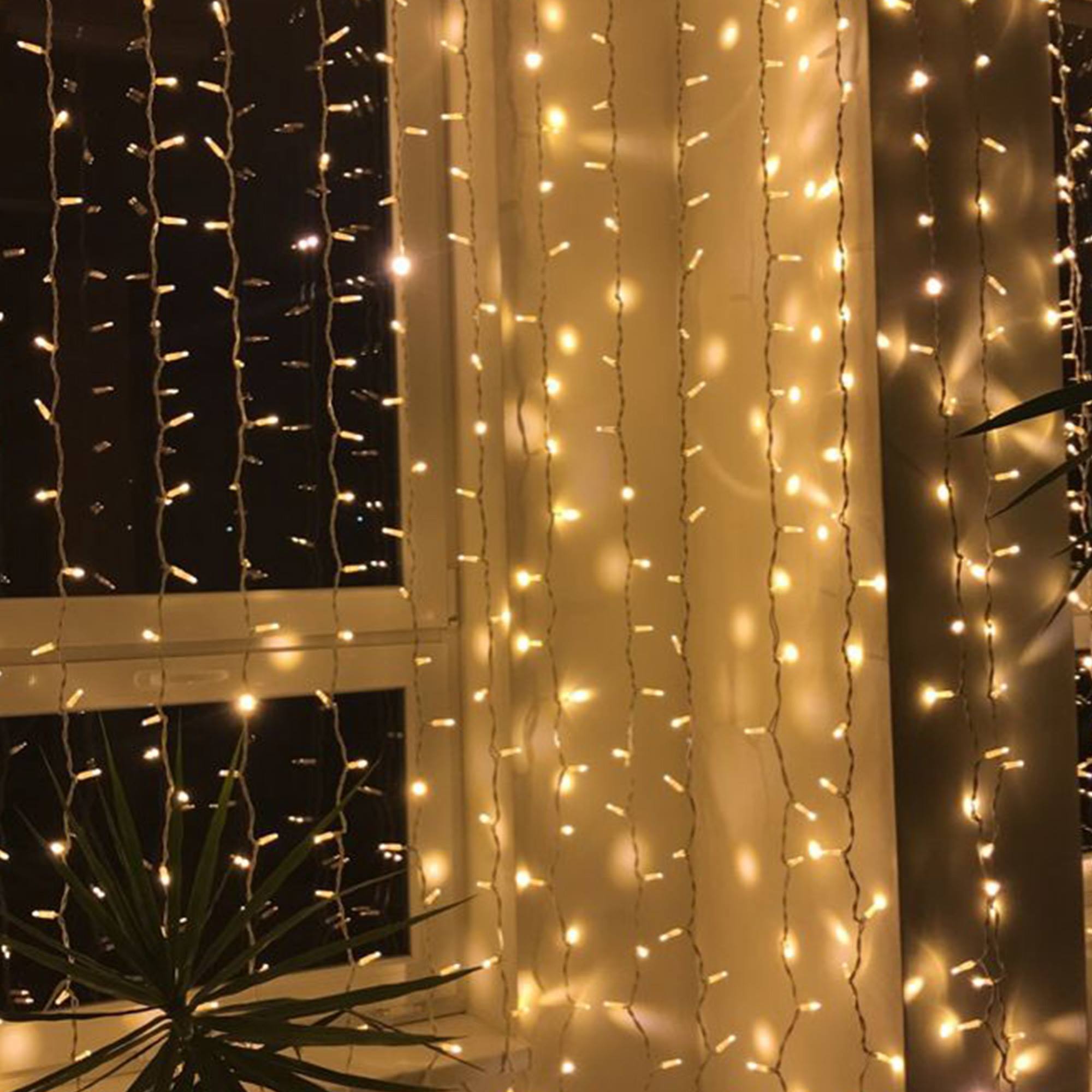 conjunto de luces de cortina con 400 luces led blanco cálido con control remoto 20 cuerdas