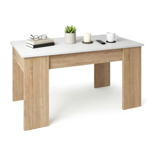 Mesa de centro elevable con almacenaje en roble canadian y blanco artik 90x43-53 cm Norak Roble Canadian - Blanco Artik (Blanco Mate)