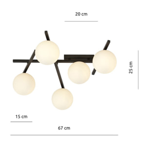 Lampada a sospensione SMART in acciaio nero e vetro opalino