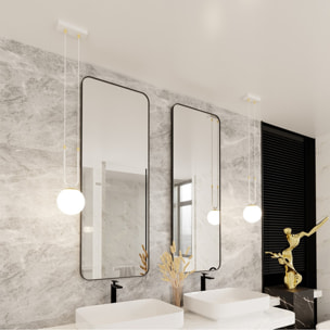Lampada a sospensione GLAM in acciaio bianco opale e oro