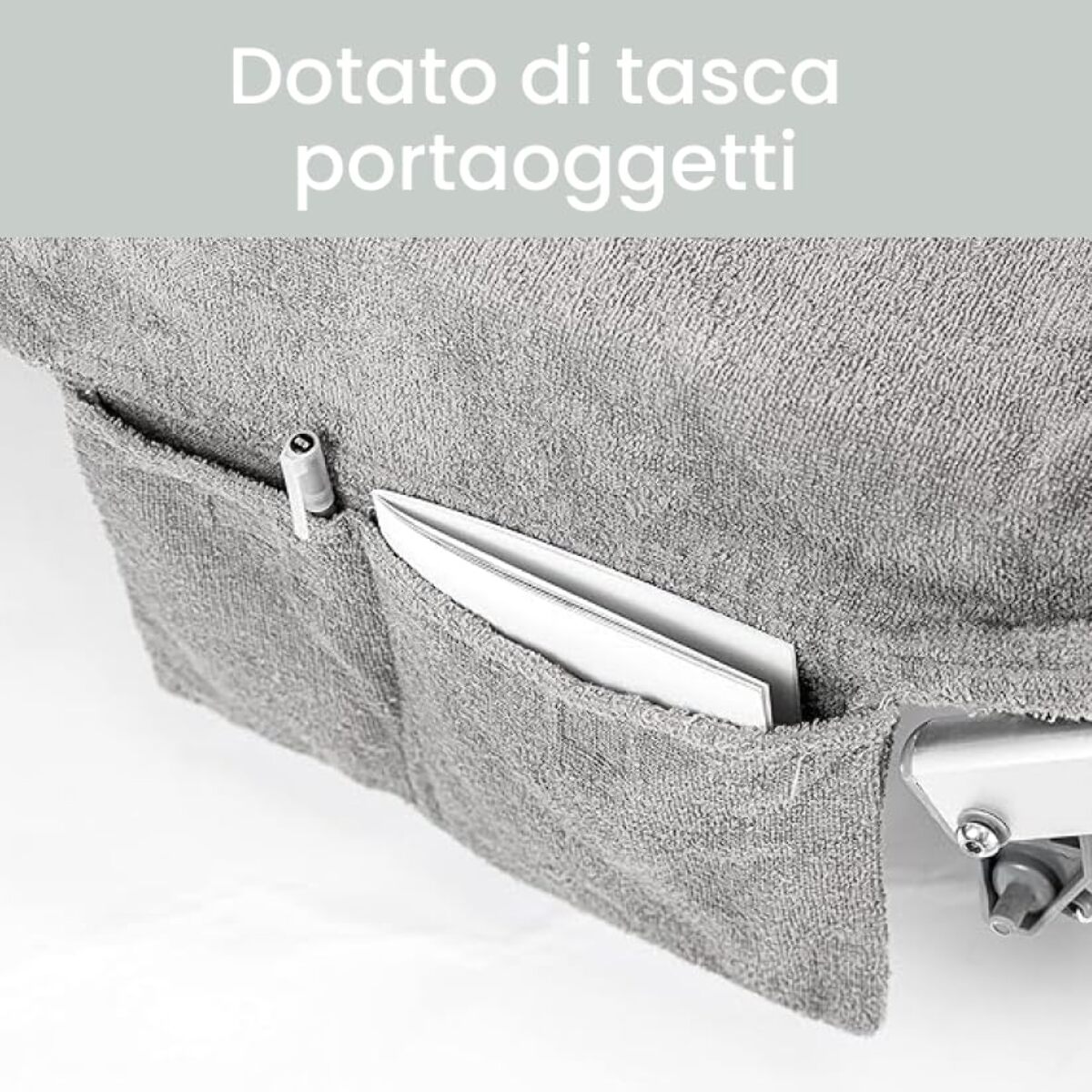 INTRECCI Telo Mare in Spugna, Asciugamano da Spiaggia Grande, 75x190 cm, Telo Mare Lettino con Tasche Portaoggetti e Bottoni, 100% Cotone, Morbido, Assorbente, Asciuga Rapidamente, Colore: Grigio