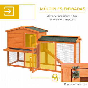 Conejera de Madera 150x45x85 cm Jaula para Conejos Grande con Techo Asfáltico Bandeja Extraíble y Escalera para Exterior Natural