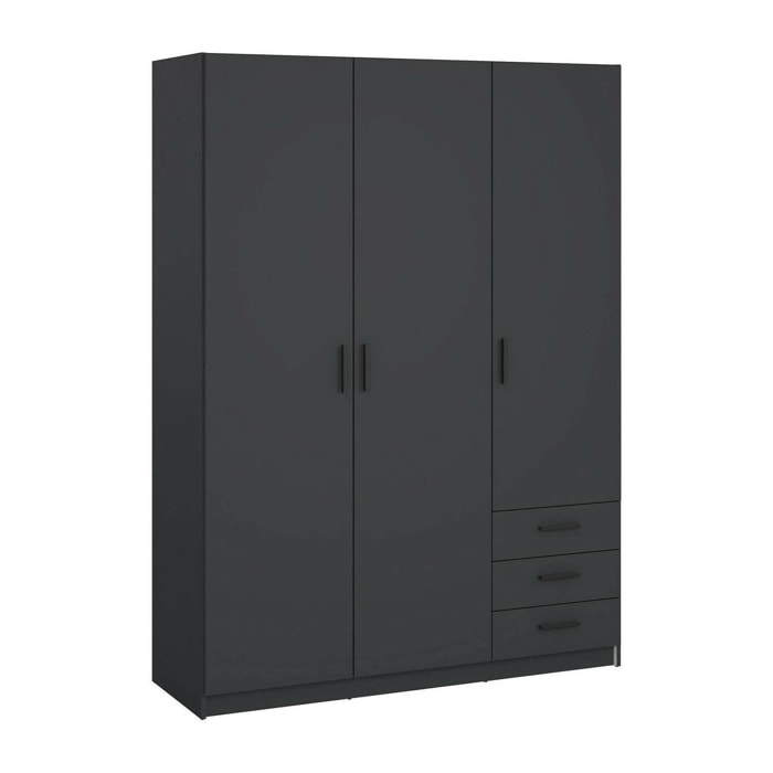 Guardaroba 3 ante Simeon, Mobile camera da letto, Cabina armadio portabiti, Armadio appendiabiti, 147x50 h200 cm, Grigio