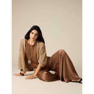 Oltre - Pantaloni palazzo in raso di viscosa - Marrone