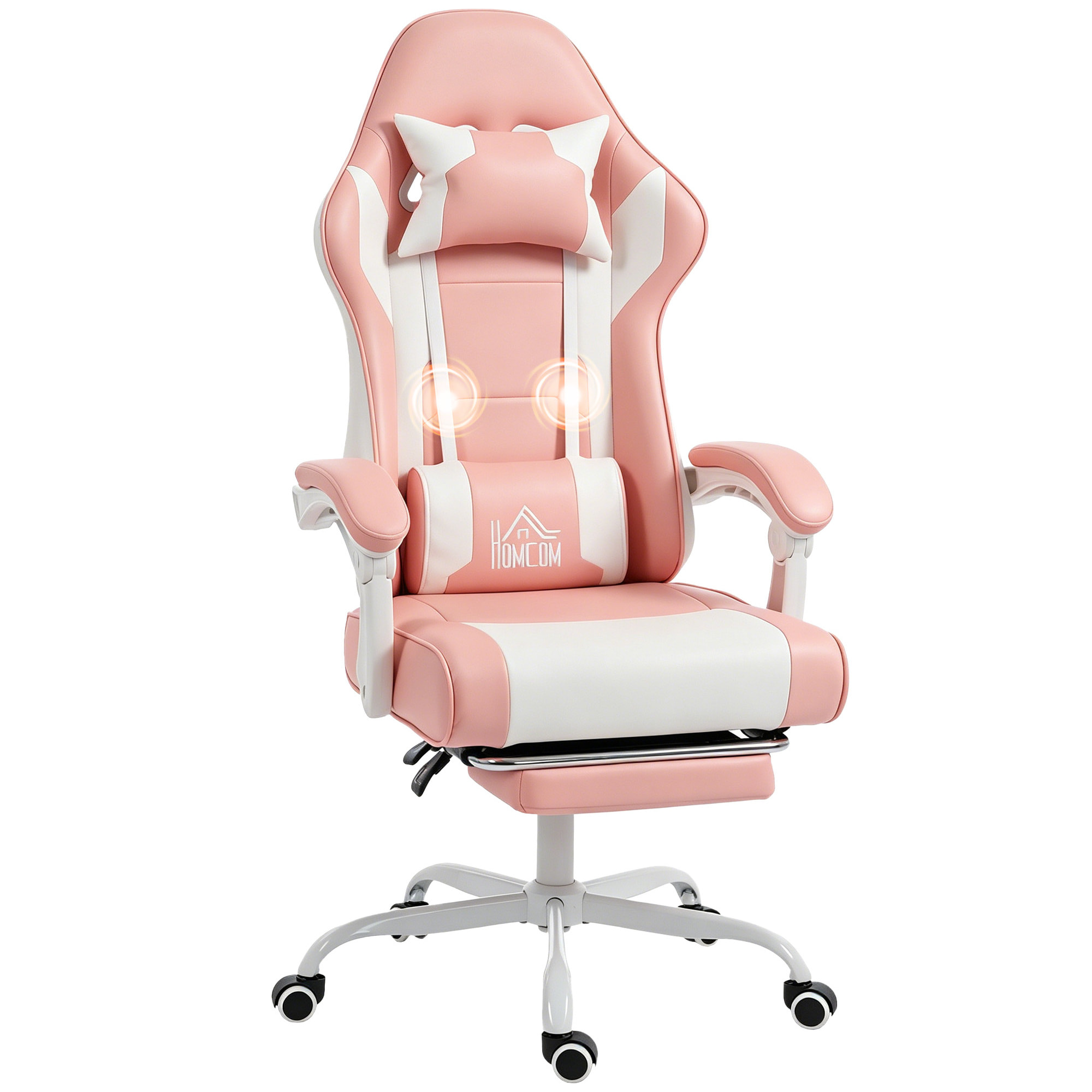 Silla Gaming Ergonómica, Silla Gamer con Lumbar Masaje Vibración, Reclinable 155°, Altura Ajustable, Reposacabezas y Reposapiés Retráctil, para Oficina, Estudio, Rosa