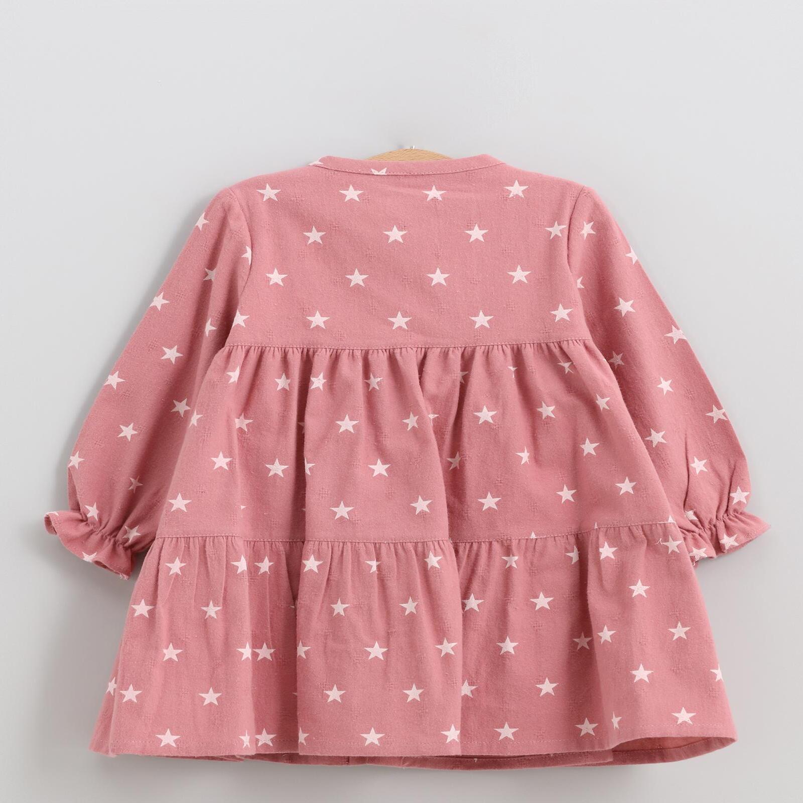 Vestido cortes y lazada estrellas rosa