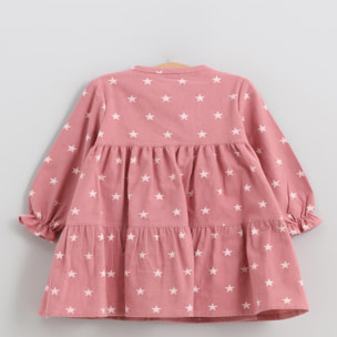 Vestido cortes y lazada estrellas rosa