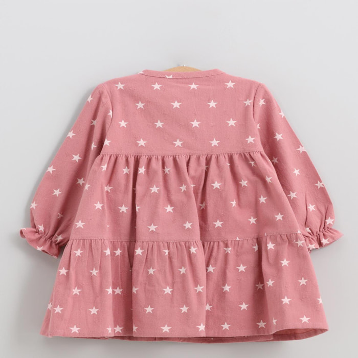 Vestido cortes y lazada estrellas rosa