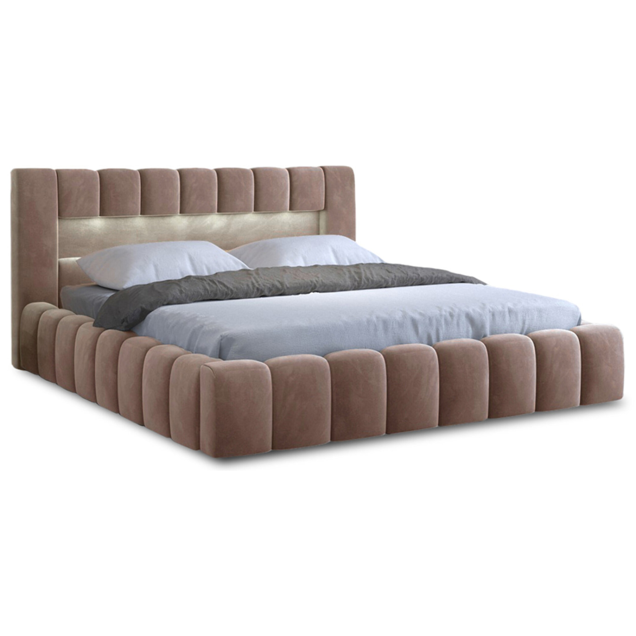 Cleo - lit coffre avec led - 160x200 cm - sommier inclus - en velours - Taupe