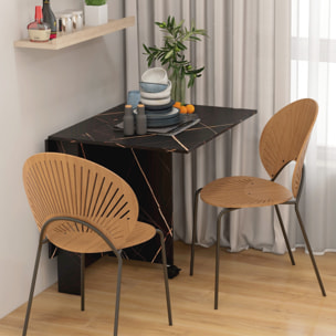 Mesa Plegable de Comedor, Mesa de Cocina Plegable, con Ruedas, Alas Abatibles, Hasta 6 Personas, para Salón, Espacio Pequeño, 120x80x73 cm, Negro con Efecto Mármol