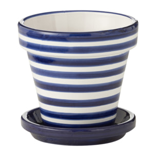J-Line cache-pot Granada Stripes Handmade + Painted - céramique - bleu - small - Ø 21 cm