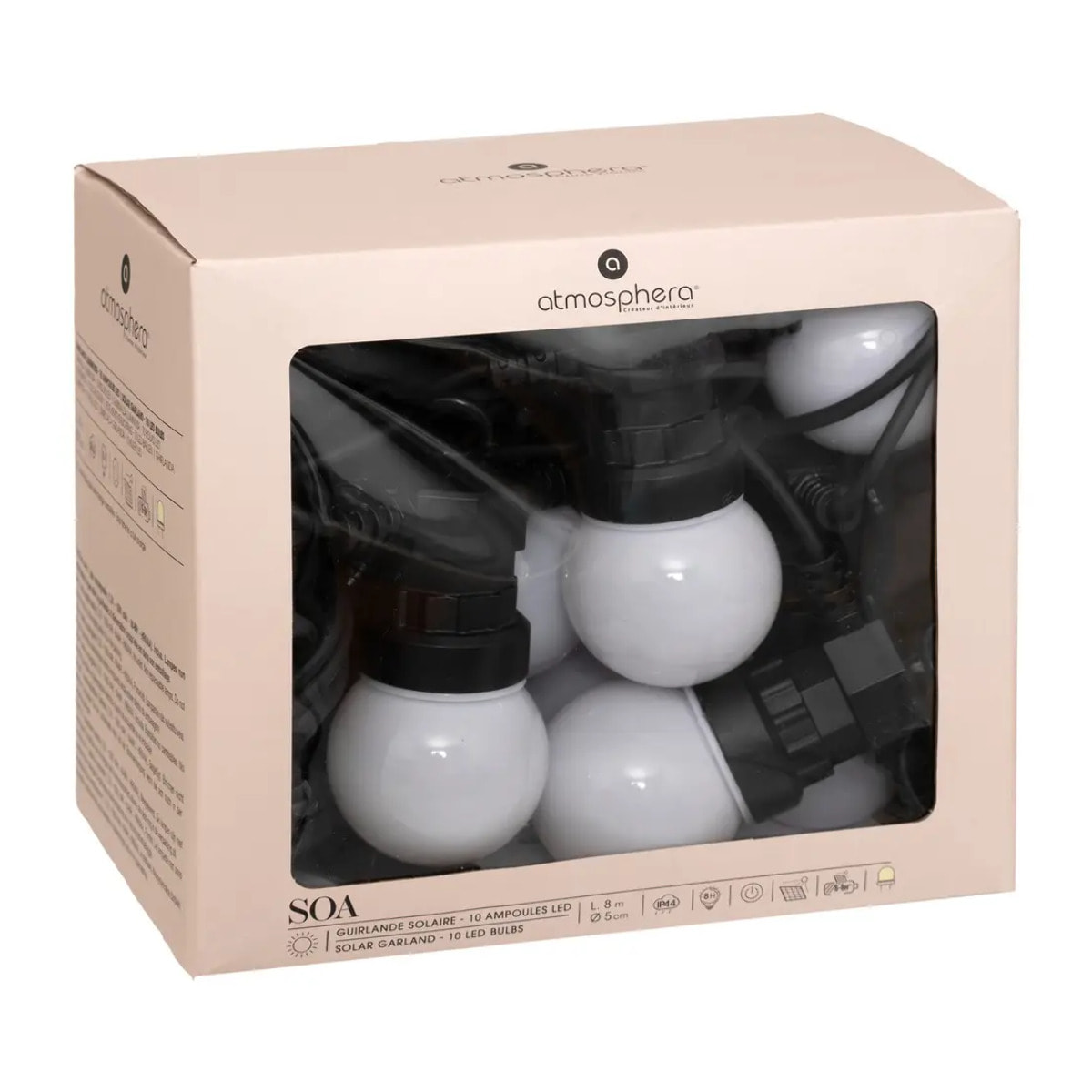 Guirlande d'extérieur solaire "Soa" noir & blanc H800cm