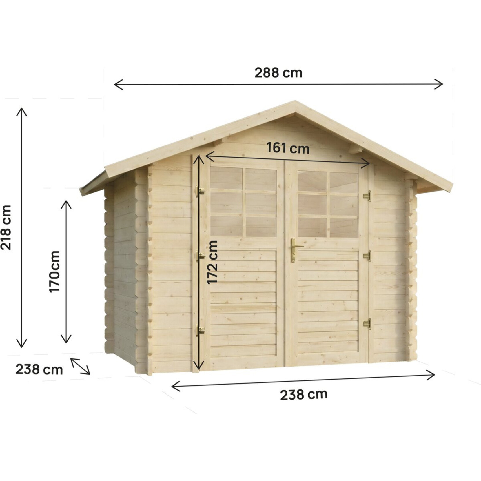 Abri de jardin en bois "Beaufort" - 6.94 m² -  287 x 241 cm - 28 mm