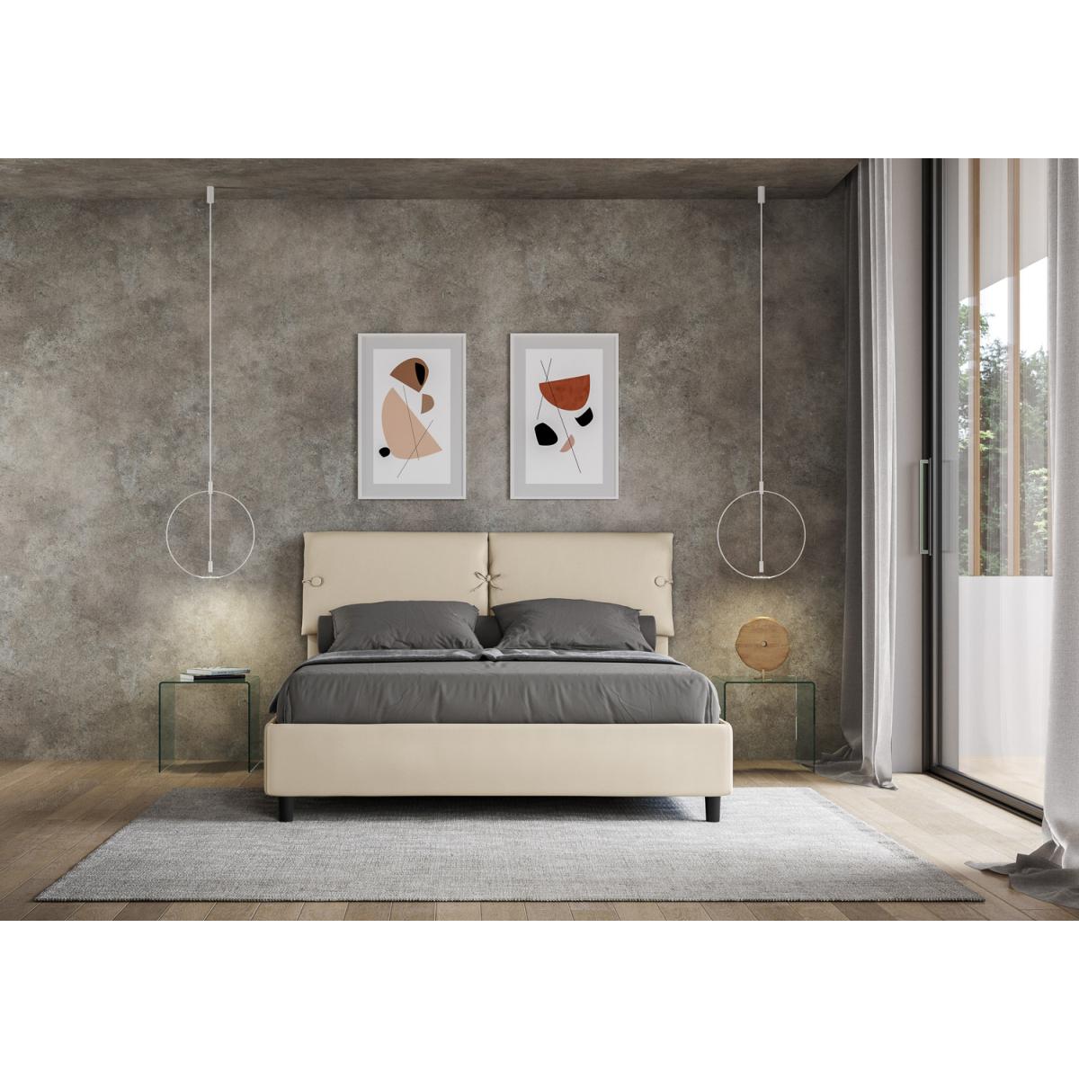 Cama con almacenaje acolchada 160x210 cuero sintético gris paloma Sleeper