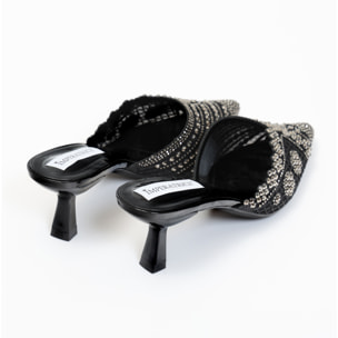 Sandali in simil pelle con tacco a rocchetto e tomaia gioiello