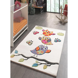 tapis chambre 120x170 tissé crème rectangle motif enfant CHOUET