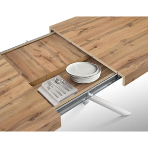 Tavolo CARRARA in legno, finitura rovere rustico e base in metallo verniciato bianco, allungabile 140x90 cm - 220x90 cm
