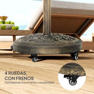 Base para Sombrilla Redonda Soporte para Parasol con Ruedas Pie para Sombrilla Relleno de Cemento Peso 21 kg para Jardín Terraza Bronce