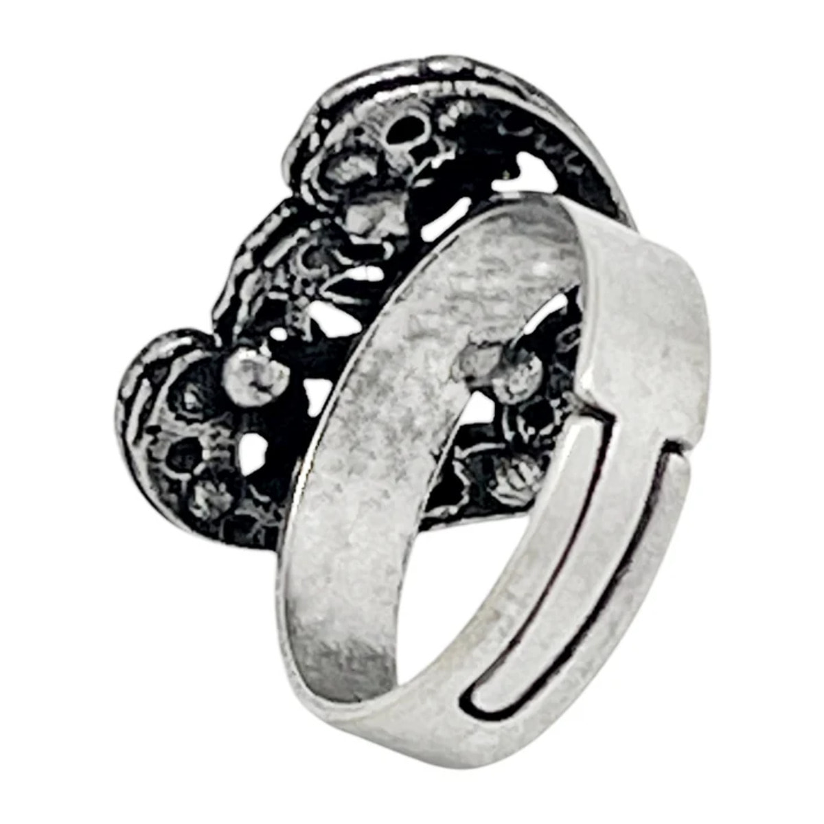 Anillo Vintage corazón y cristal black diamond plata envejecida
