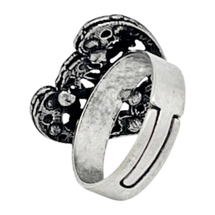 Anillo Vintage corazón y cristal black diamond plata envejecida