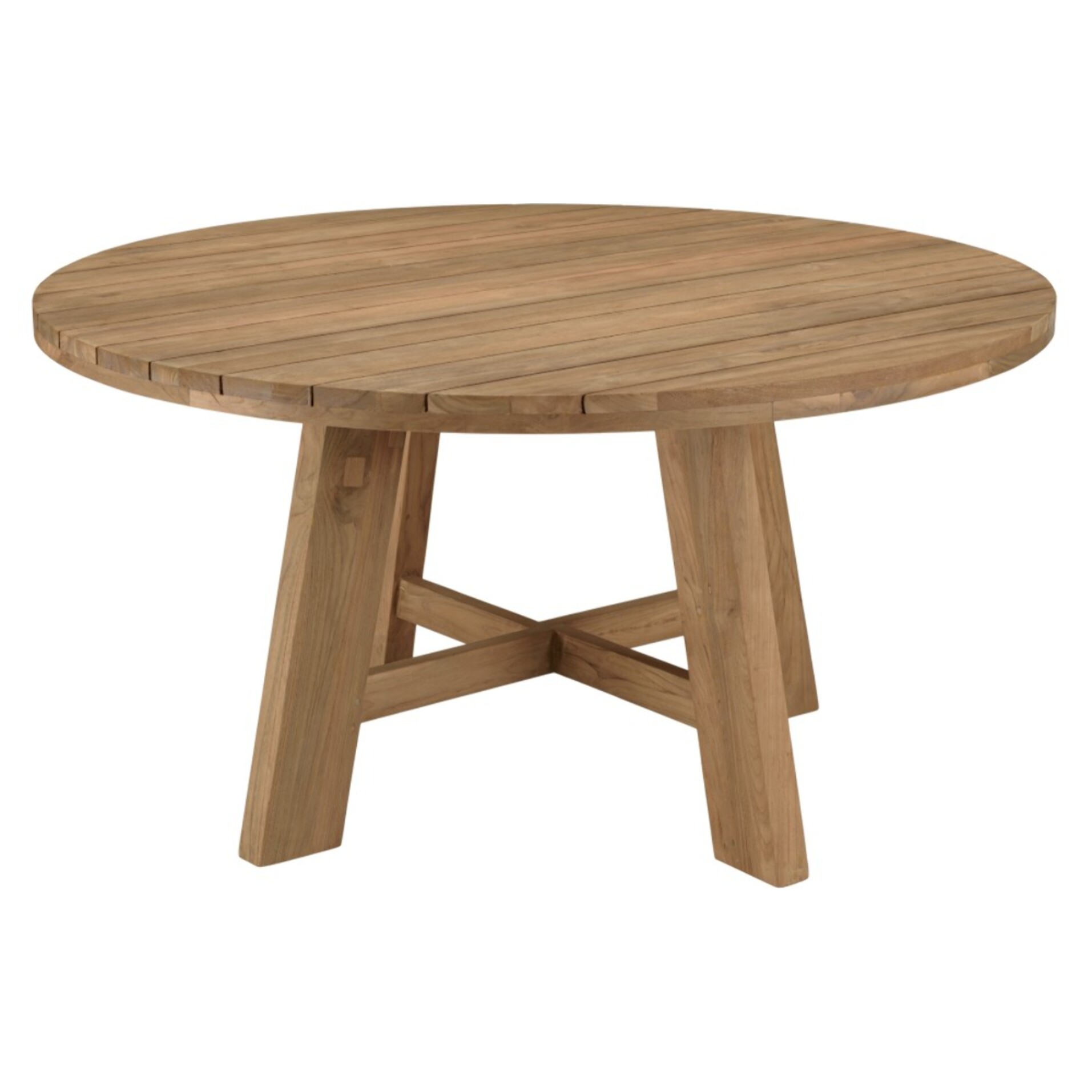 KALLY - Ensemble de jardin, table ronde en bois teck recyclé et rotin synth. 6 pers