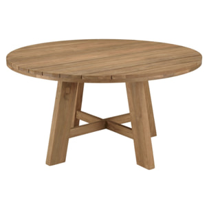 KALLY - Ensemble de jardin, table ronde en bois teck recyclé et rotin synth. 6 pers