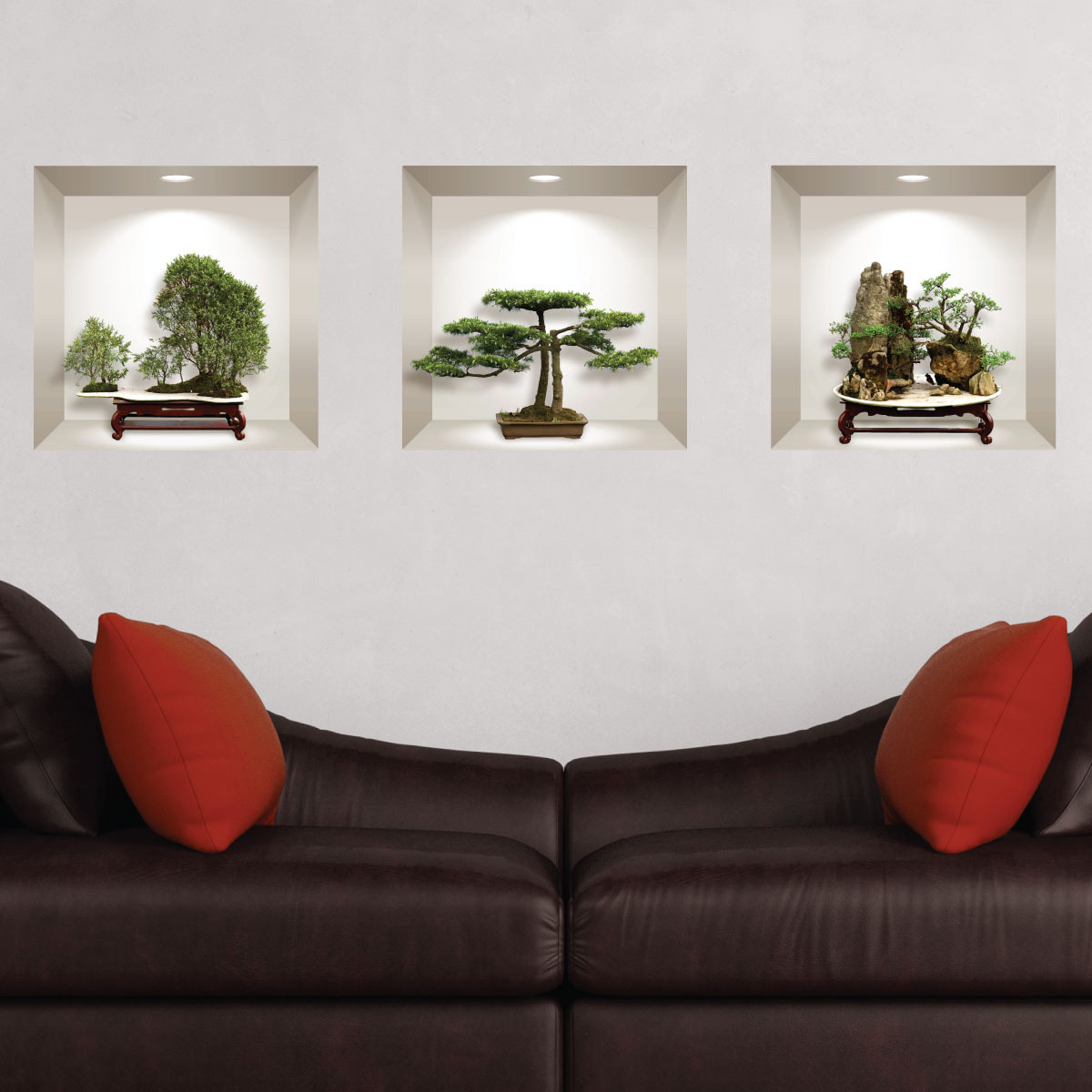 Stickers muraux 3D | Sticker Mural Autocollant effet 3D bonsai dans son nid - Stickers adhésifs 3D Chambre Salon Trompe l'oeil