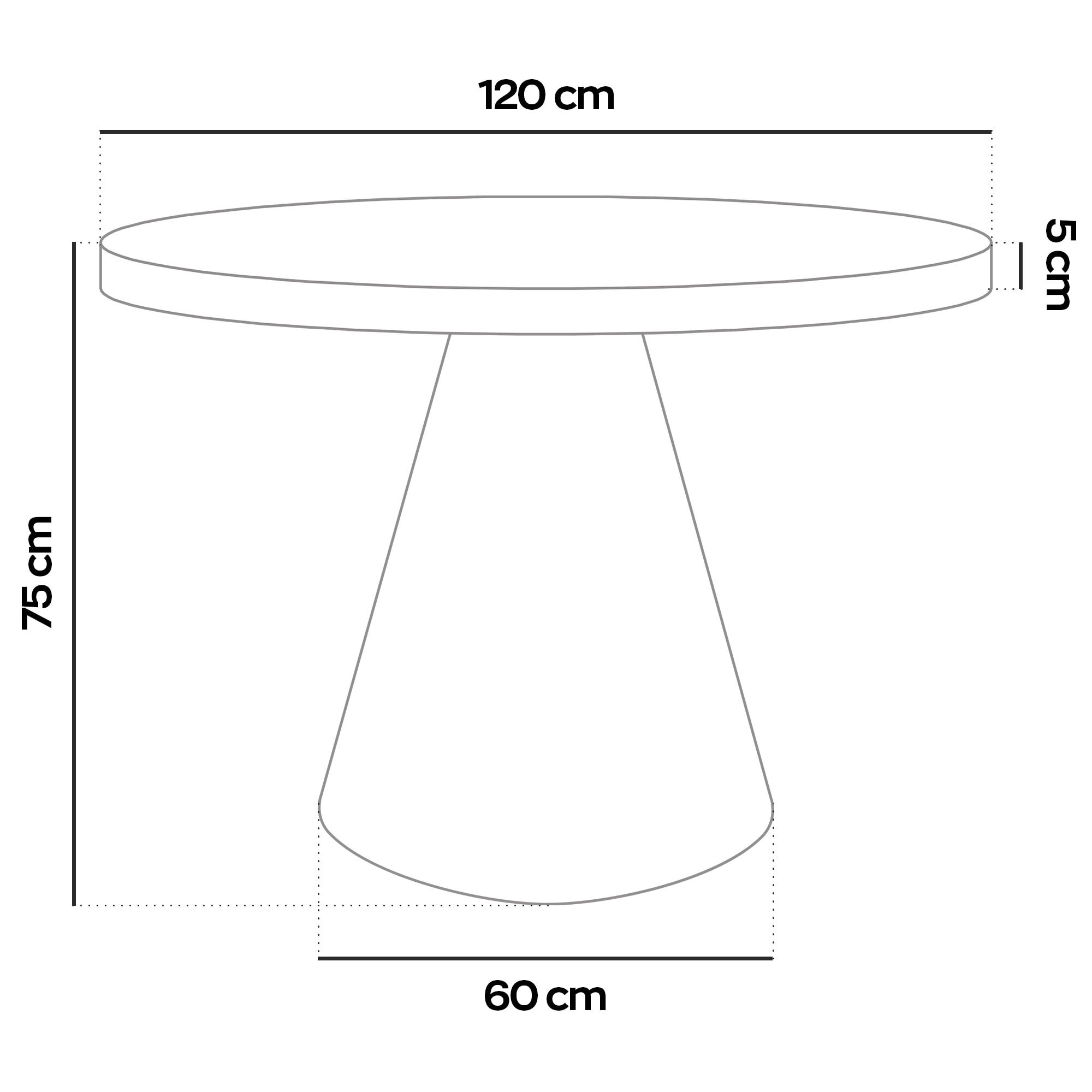 Artù Black - Tavolo da pranzo rotondo ⌀ 120 cm in legno laminato con base a cono in metallo Grigio Testurizzato