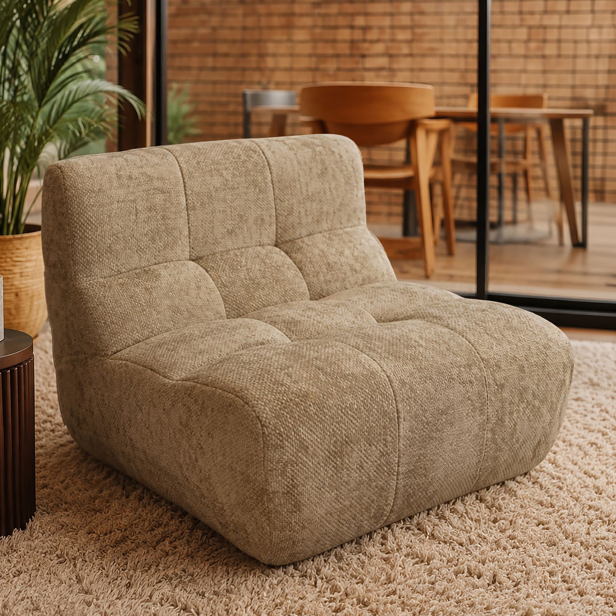 Canapé modulable 3 places en tissu chenille entrelacé taupe VOLTA