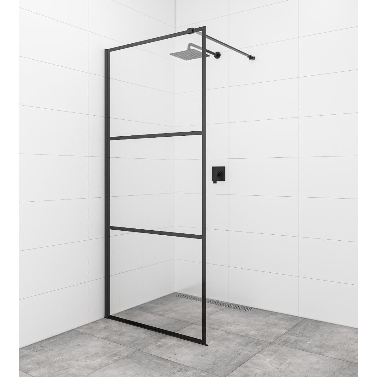 Walk-in 120x200cm Paroi en verre sérigraphié 8 mm anticalcaire, avec bras et profilés noir mat (SATBWI120CPPRC)