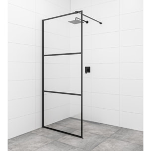 Walk-in 120x200cm Paroi en verre sérigraphié 8 mm anticalcaire, avec bras et profilés noir mat (SATBWI120CPPRC)