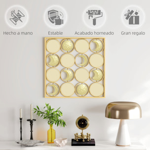 Decoración de Metal para Pared de Fases Lunares, Adornos de Pared Metálicos Multidireccional con 16 Discos, para Salón, Dormitorio, Pasillo, Dorado
