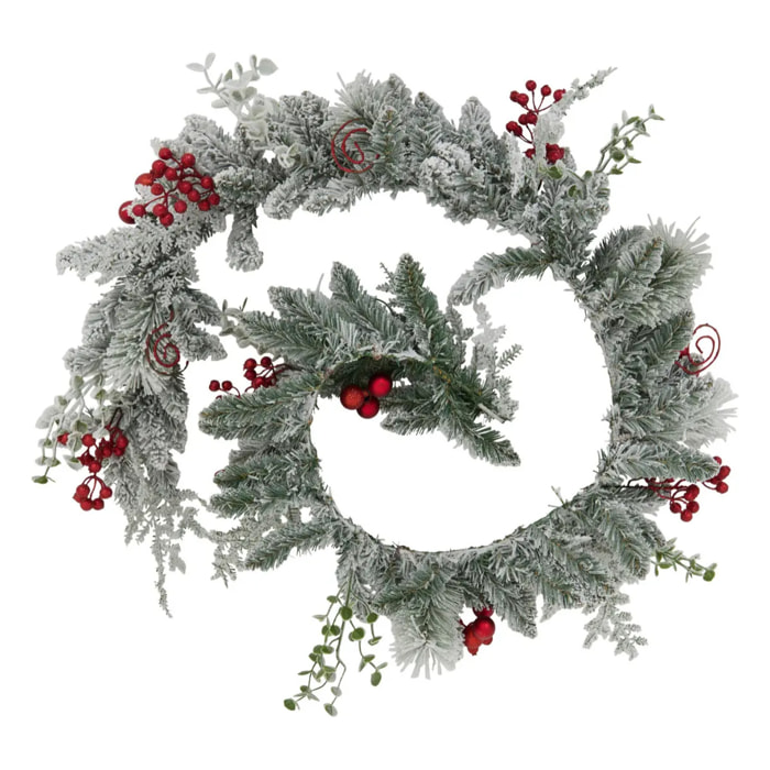 Guirlande floquée baies rouges l.1,8m blanc