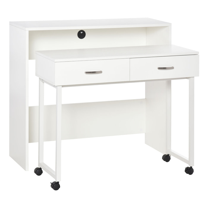 Escritorios Apilables Conjunto de 2 Mesas Escritorio para Ordenador Portátil con Ruedas 2 Cajones para Oficina 100x36x88 cm Blanco