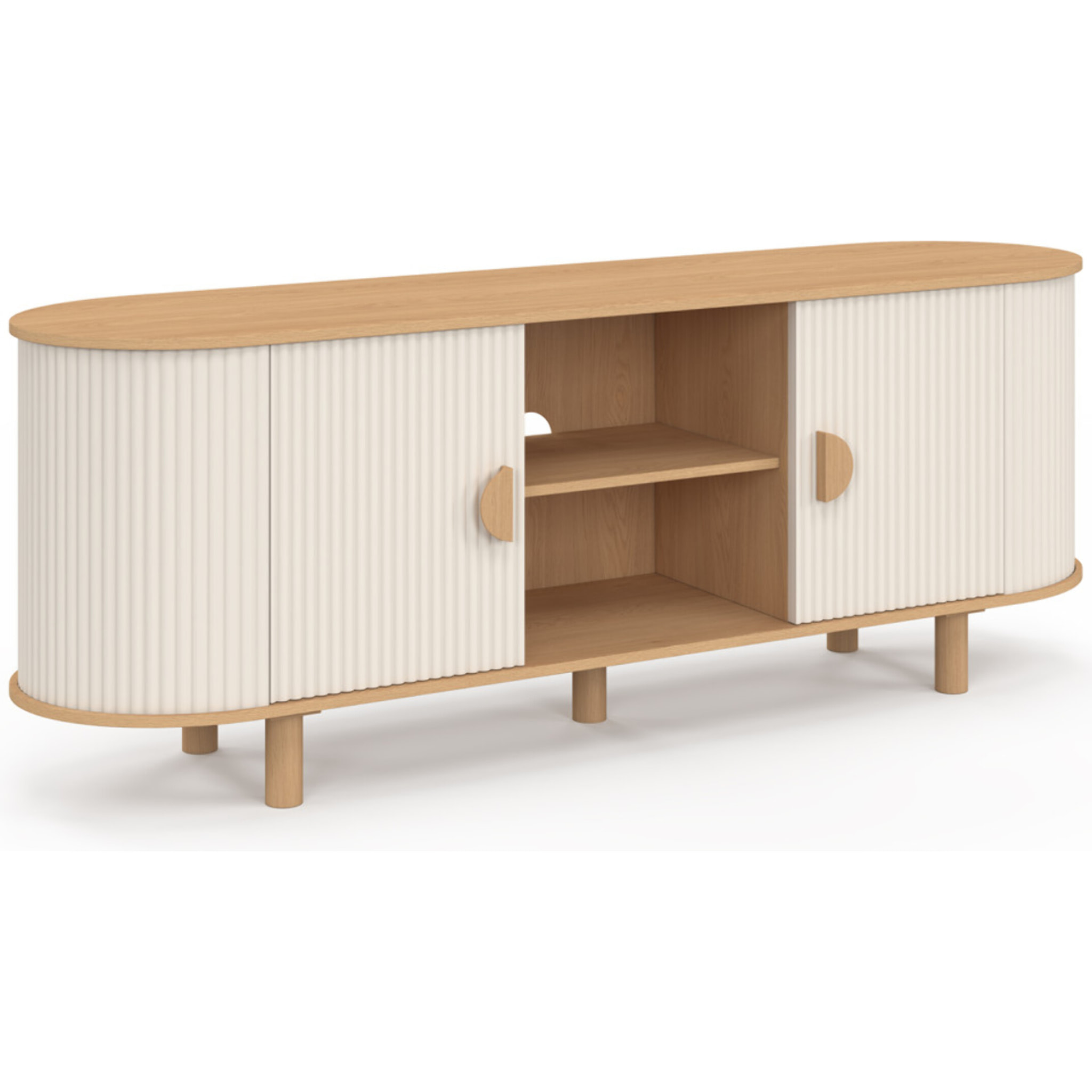 Meuble TV Kanel beige effet cannelé 140cm